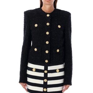BALMAIN GOLD-BUTTON TWEED LUREX JACKET FOR WOMEN Size FR 42